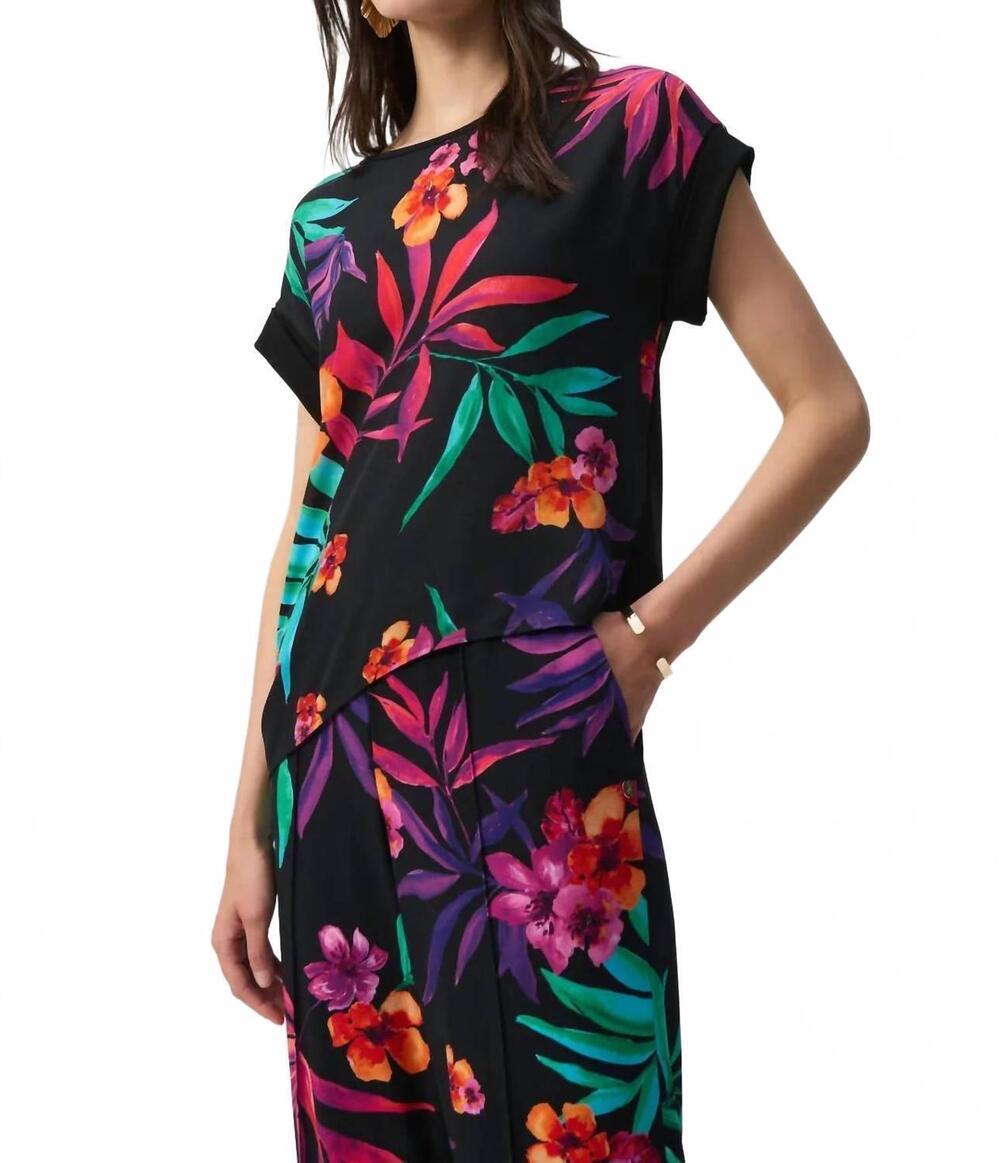 NEW JOSEPH RIBKOFF tropical print boxy top in black multi